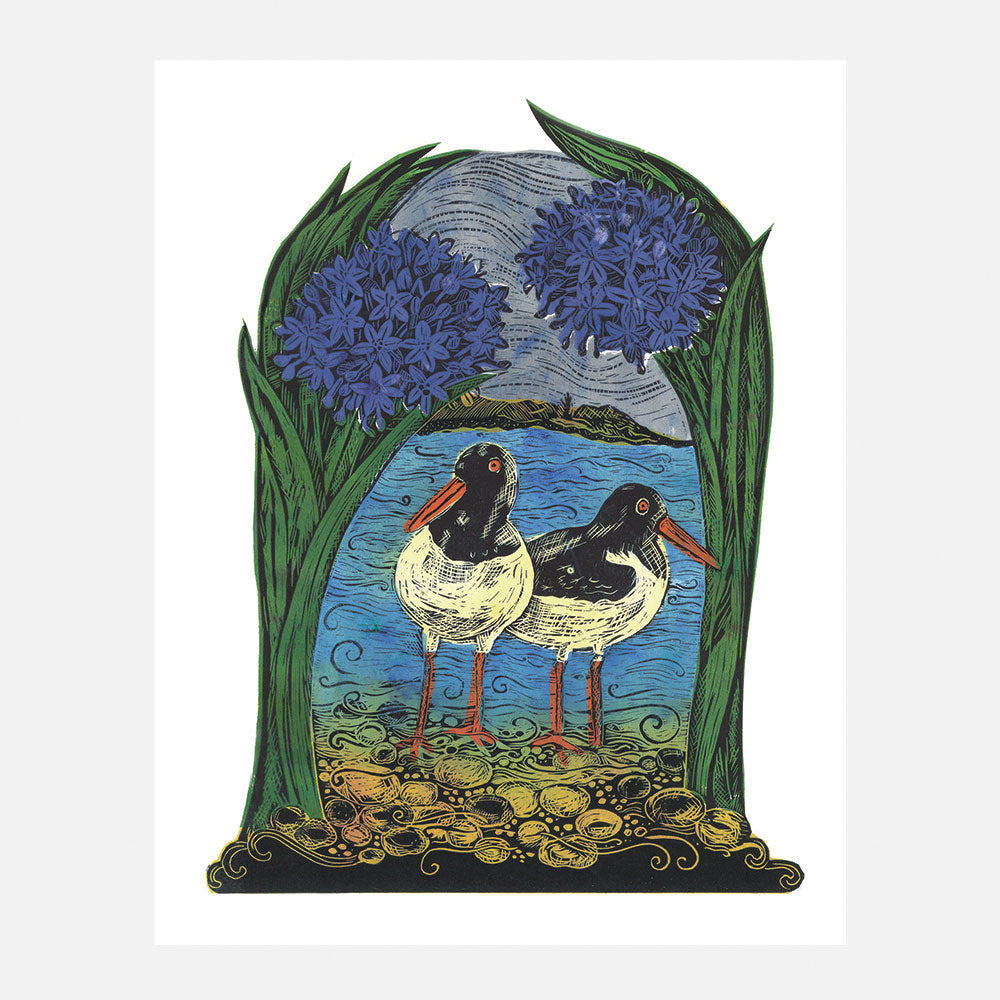 Oyster Catchers and Agapanthus