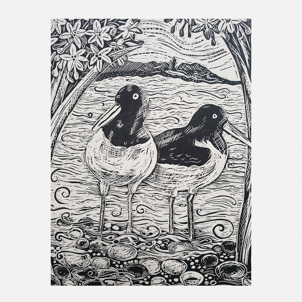 Oyster Catchers and Agapanthus 2