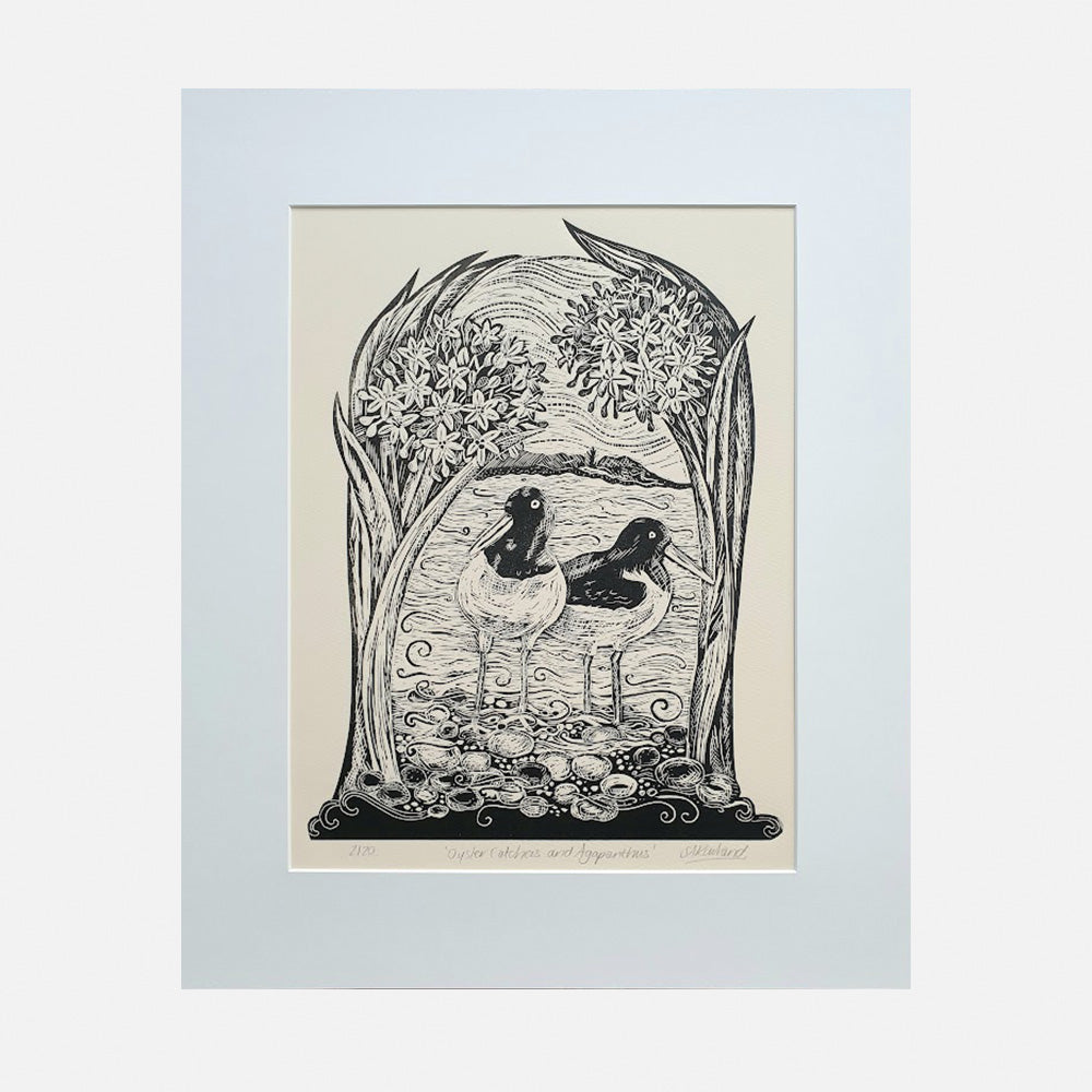 Oyster Catchers and Agapanthus 2