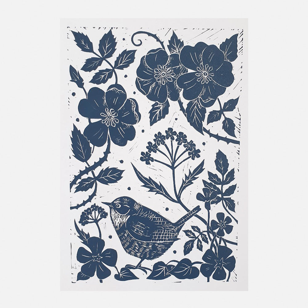 Wren and Roses - Blue