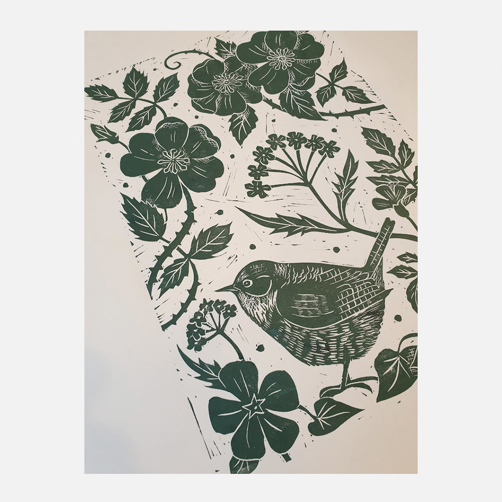 Wren and Roses - Green