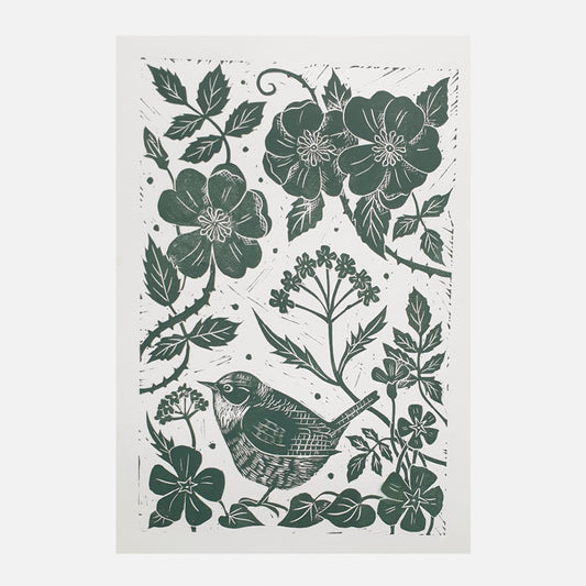 Wren and Roses - Green